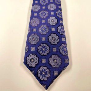 EUC Silk Armani Collezioni Blue Tie W/Multicolored Floral & Geometric Pattern